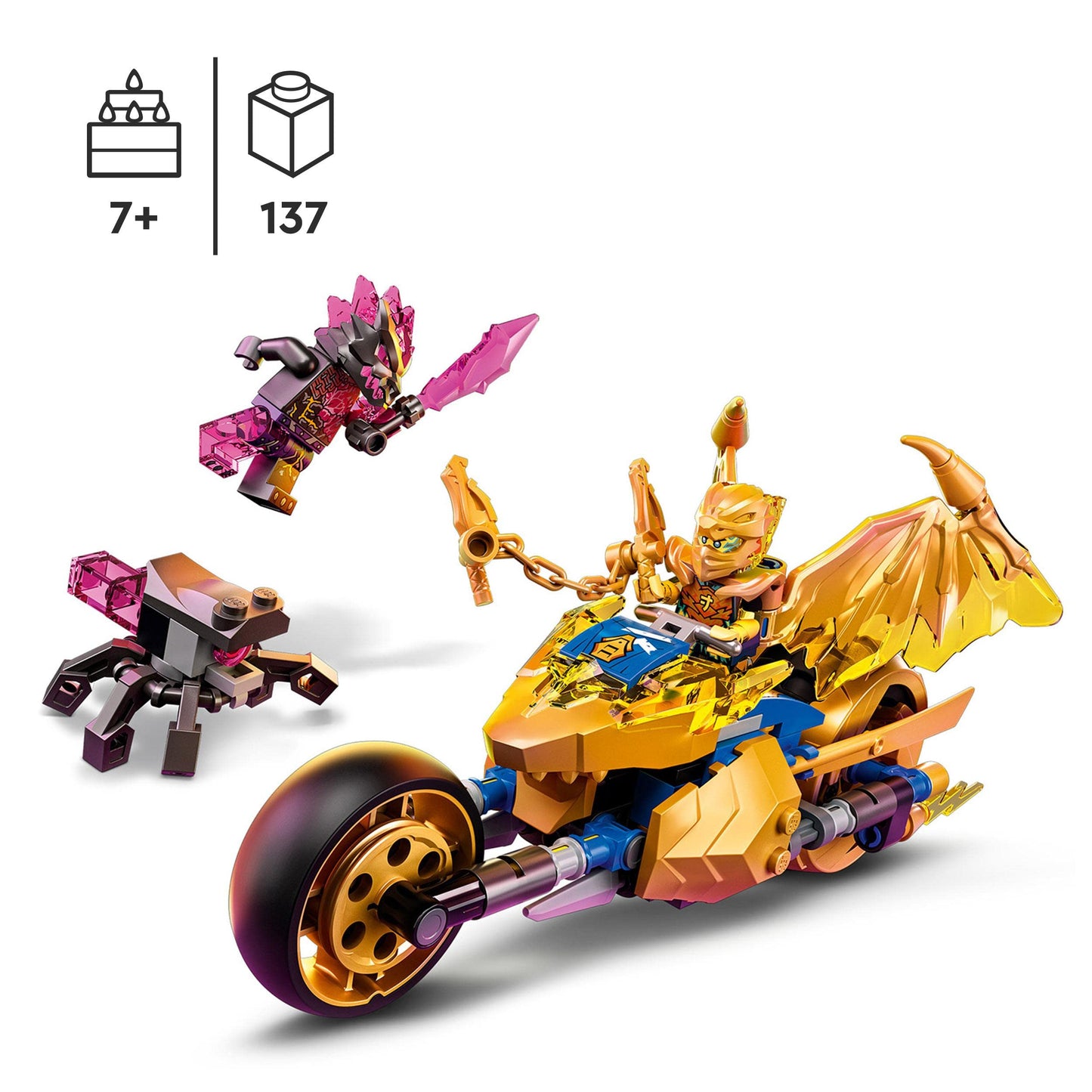 LEGO 71768 NINJAGO Jay's Golden Dragon Set, Toy Motorbike with Dragon, Spider Figure and Jay Minifgure, Birthday Gift Idea For Kids 7 Plus