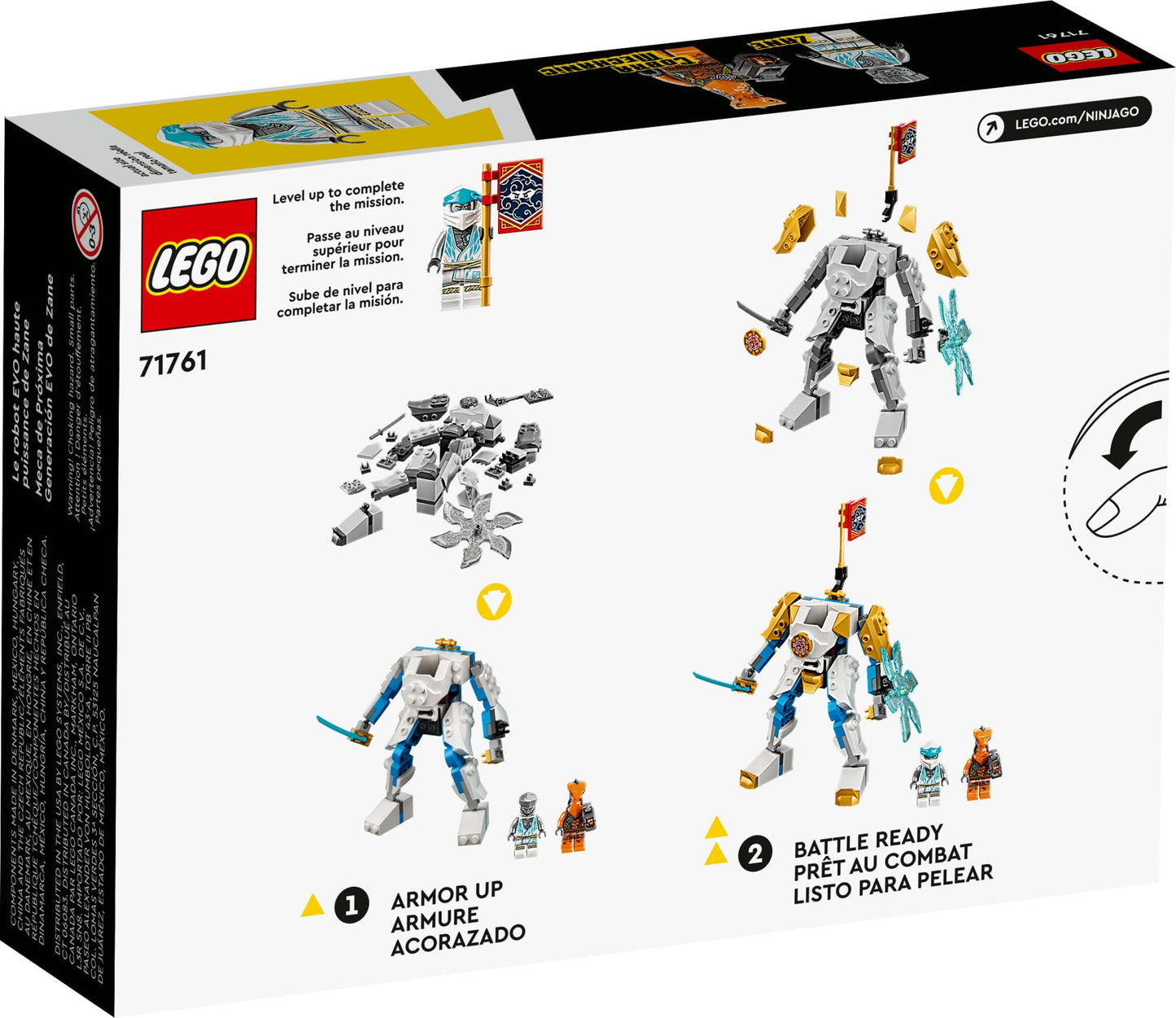 LEGO NINJAGO Zane’s Power Up Mech EVO 71761 Playset Featuring Ninja Battle Toys, NINJAGO Zane and a Snake Figure; Creative Building Kit for Ninja Fans Aged 6+ (95 Pieces)