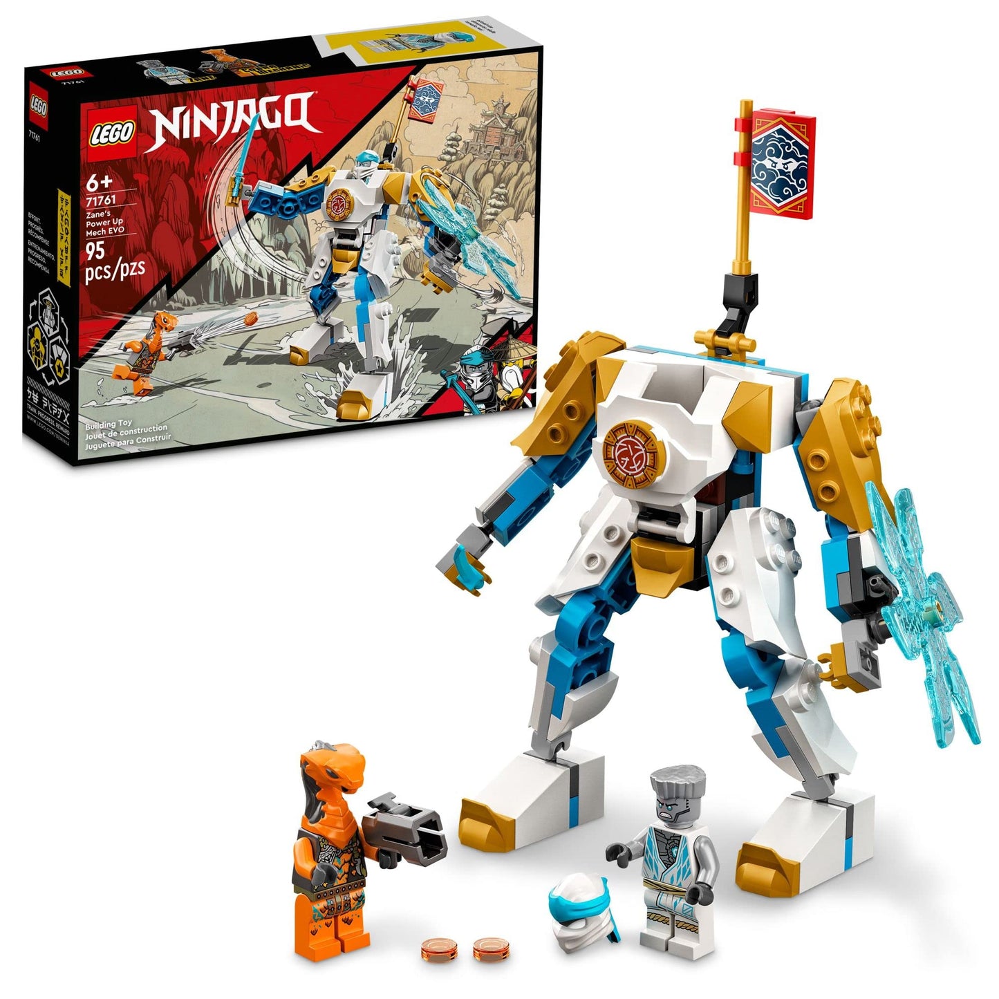 LEGO NINJAGO Zane’s Power Up Mech EVO 71761 Playset Featuring Ninja Battle Toys, NINJAGO Zane and a Snake Figure; Creative Building Kit for Ninja Fans Aged 6+ (95 Pieces)