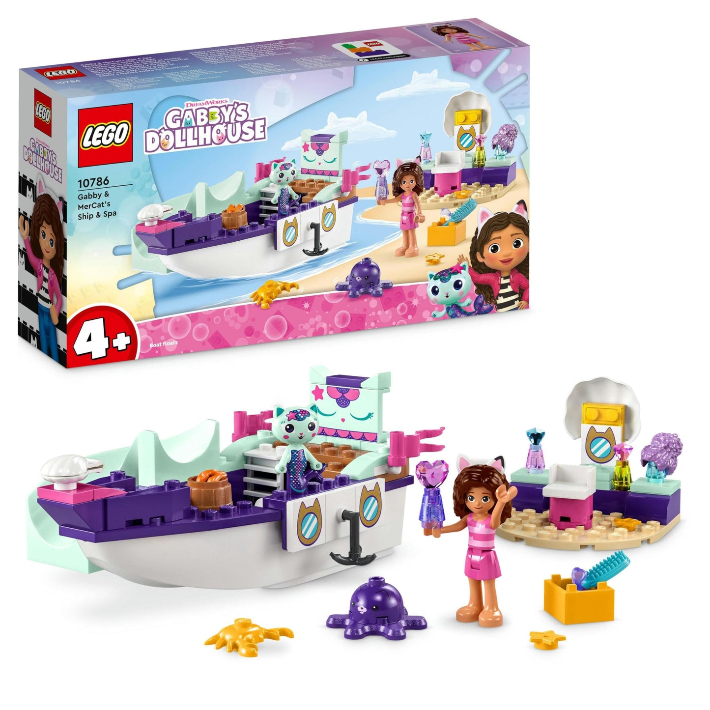 Lego 10786 Gabby's Dollhouse Gabby & Meerkatze Schiff & Spa Boot Set mit Schönheitssalon, Puppenhaus mit Figuren und Zubehör, Spielset für Mädchen, Jungen, Kinder ab 4 Jahren