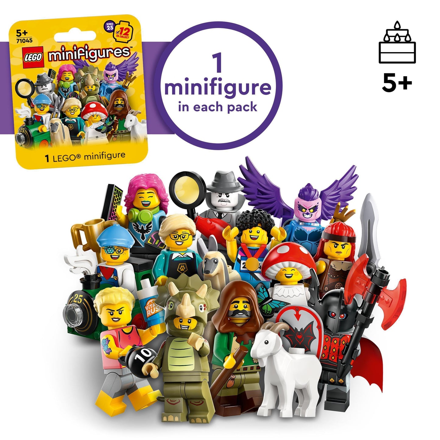 LEGO Minifigures Series 25 Blind Box, Collectible Role-Play Toy for Independent Play, Gift for 5 Plus Year Old Boys & Girls (1 of 12 characters, Chosen at Random) 71045