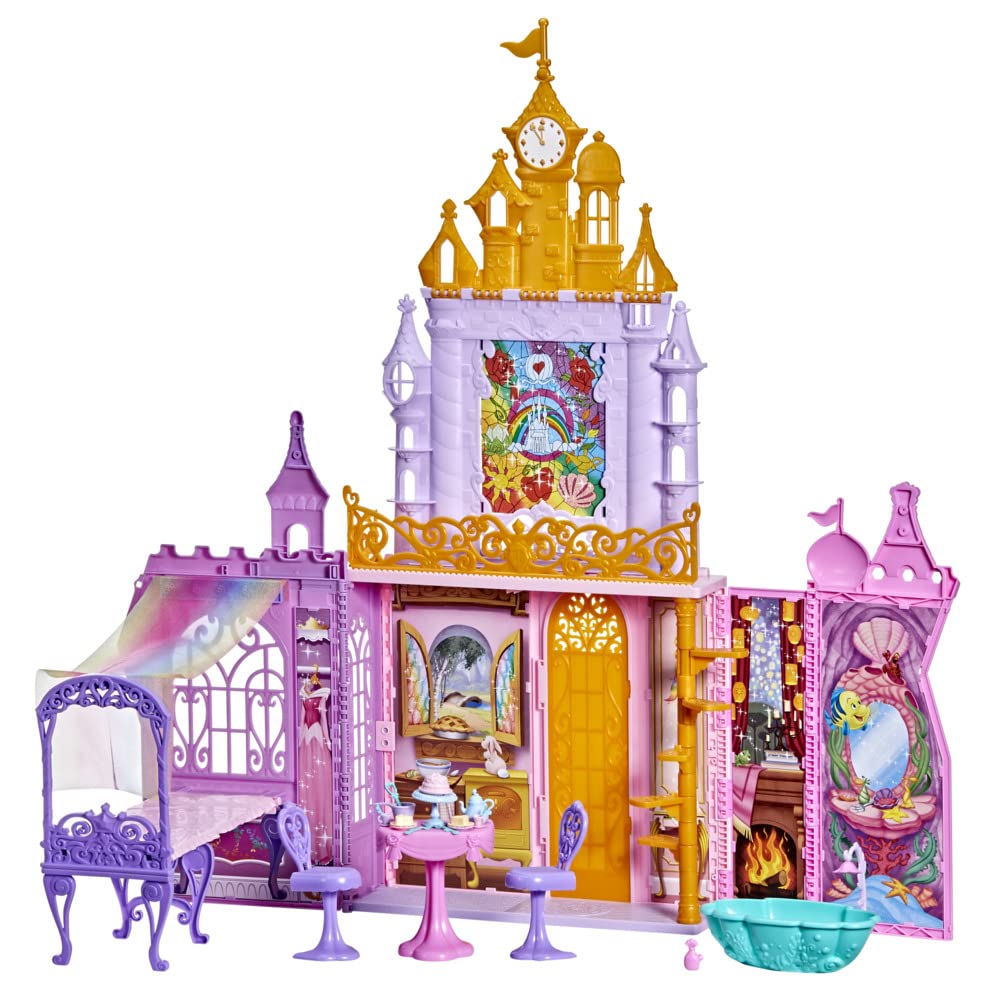 Disney Princess Fold ‘n Go Celebration Castle, Folding Dollhouse with Furniture and Accessories, Toy for Girls 3 Years and Up