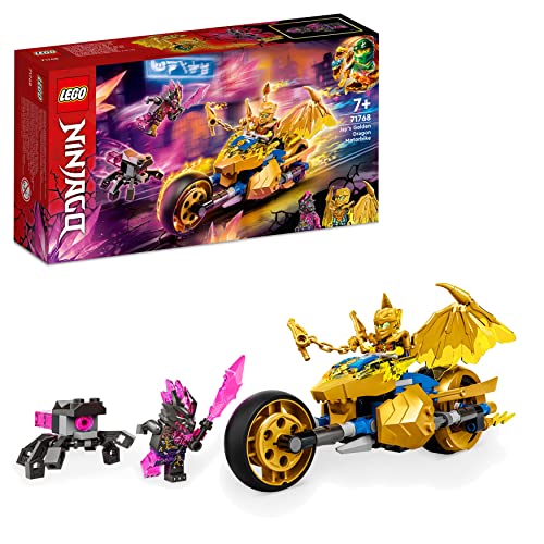 LEGO 71768 NINJAGO Jay's Golden Dragon Set, Toy Motorbike with Dragon, Spider Figure and Jay Minifgure, Birthday Gift Idea For Kids 7 Plus