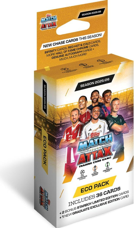 Topps UCC Match Attax 2025/26 - Eco Pack - contains 36 Match Attax cards plus 2 random Star Boy LE's and a random The Graduates LE card.