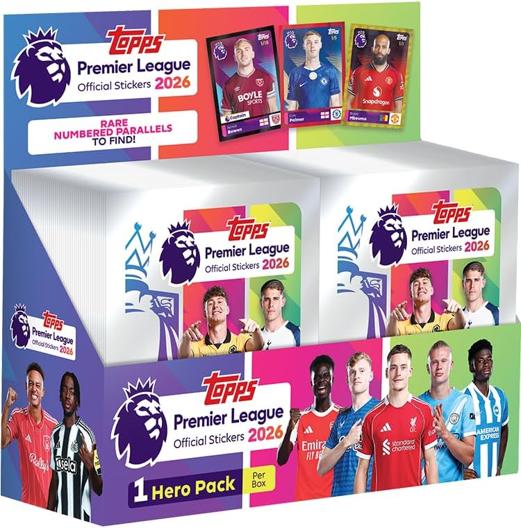 Topps Premier League Stickers 2026 - Full Box - Contains 100 Sticker Packets (6 Stickers per Packet).