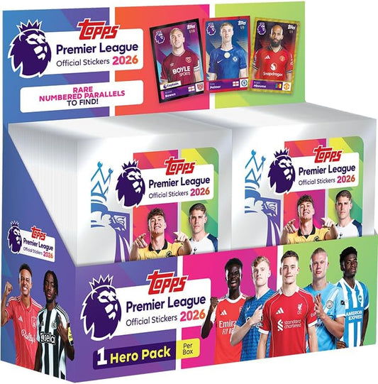 Topps Premier League Stickers 2026 - Full Box - Contains 100 Sticker Packets (6 Stickers per Packet).