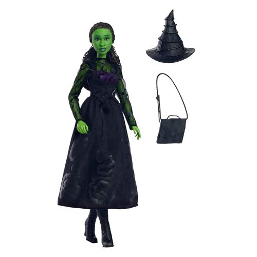 Mattel Wicked, Elphaba Fashion Doll & Accessories with Green Skin, Braided Black Hair, Posability & Removable Ballroom Look, HXT62