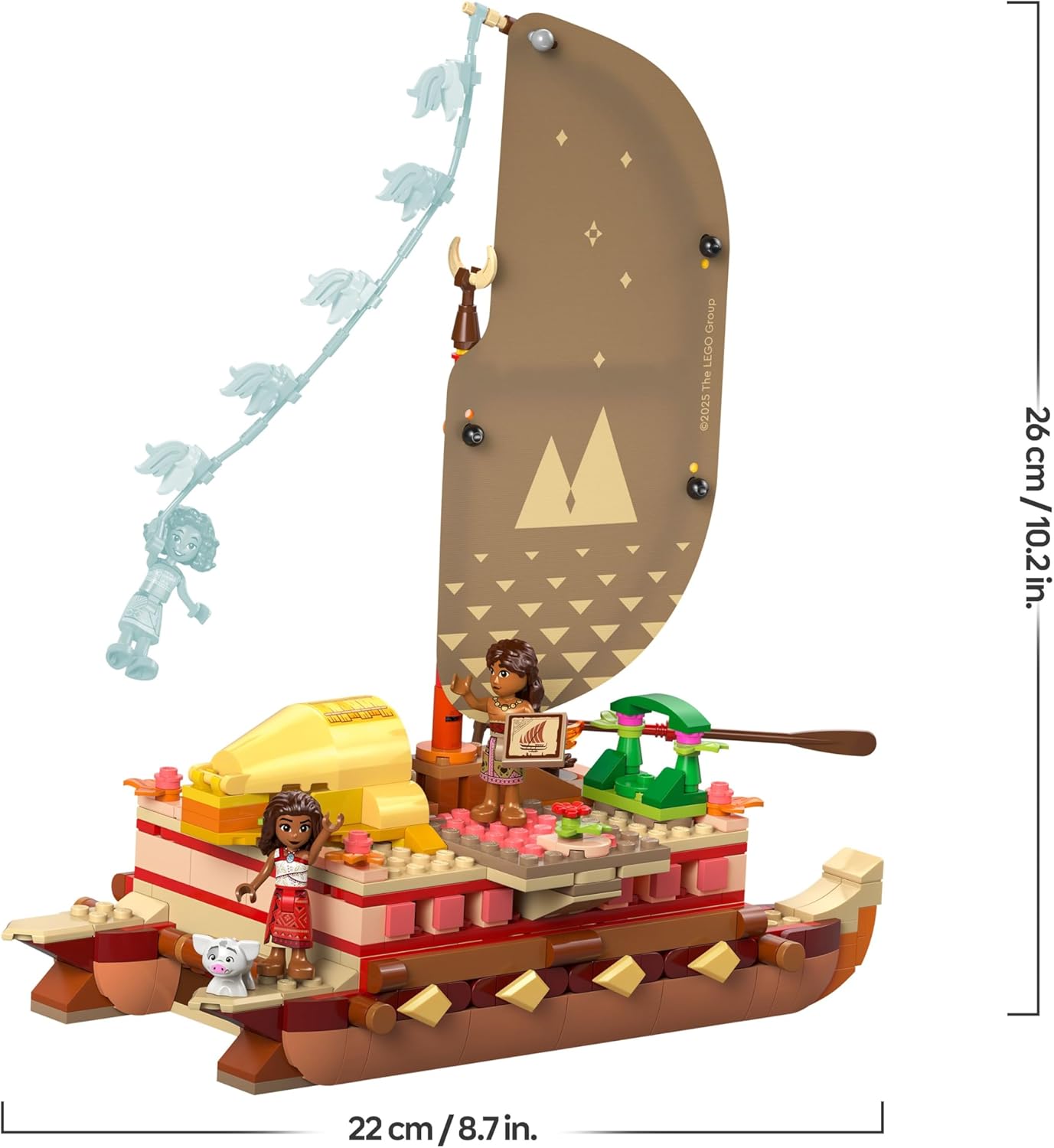 LEGO 43270 | Disney Moana 2 Moana's Adventure Canoe - Buildable Toy boat with a Textile Sail, Removable Deck, Campfire & 3 Mini Dolls incl. Loto and Moni