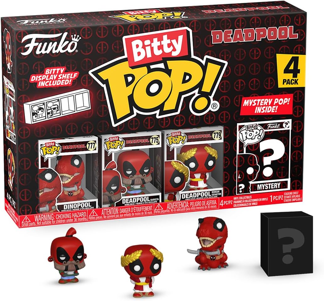 unko Bitty POP! 4 Pack: Marvel - Deadpool - Dinopool. Barista, Roman Senator, Mystery Mini Figure - Styles may vary - 0.9 inch (2.2 cm)