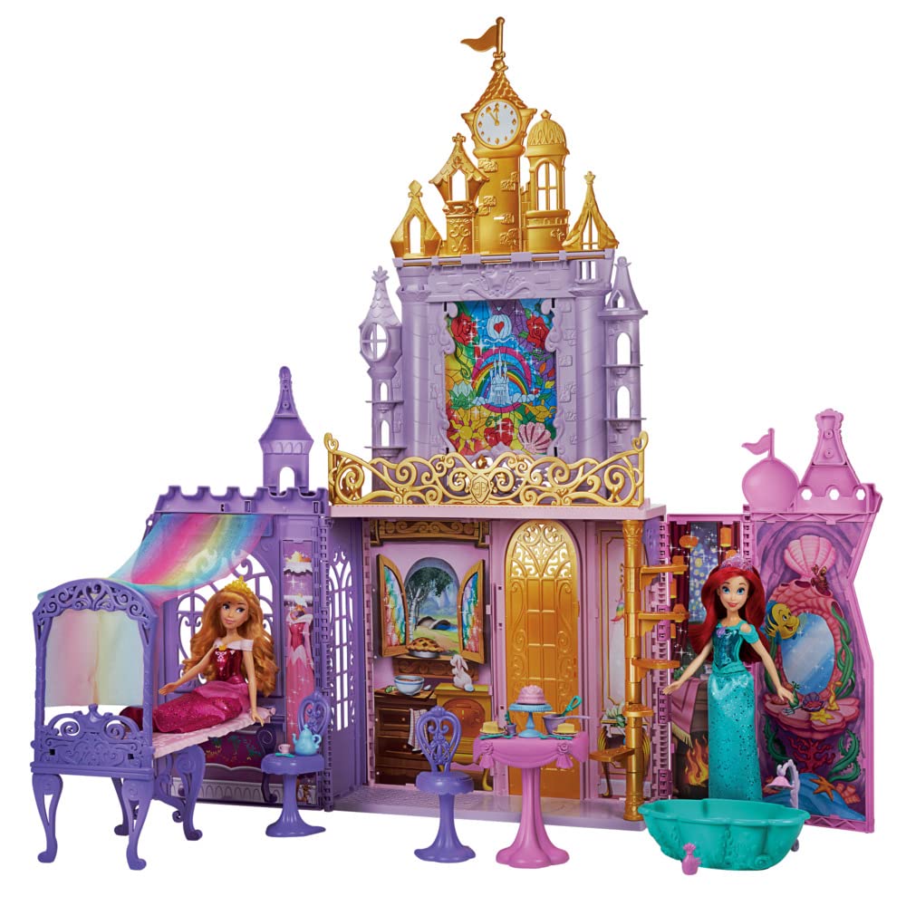 Disney Princess Fold ‘n Go Celebration Castle, Folding Dollhouse with Furniture and Accessories, Toy for Girls 3 Years and Up