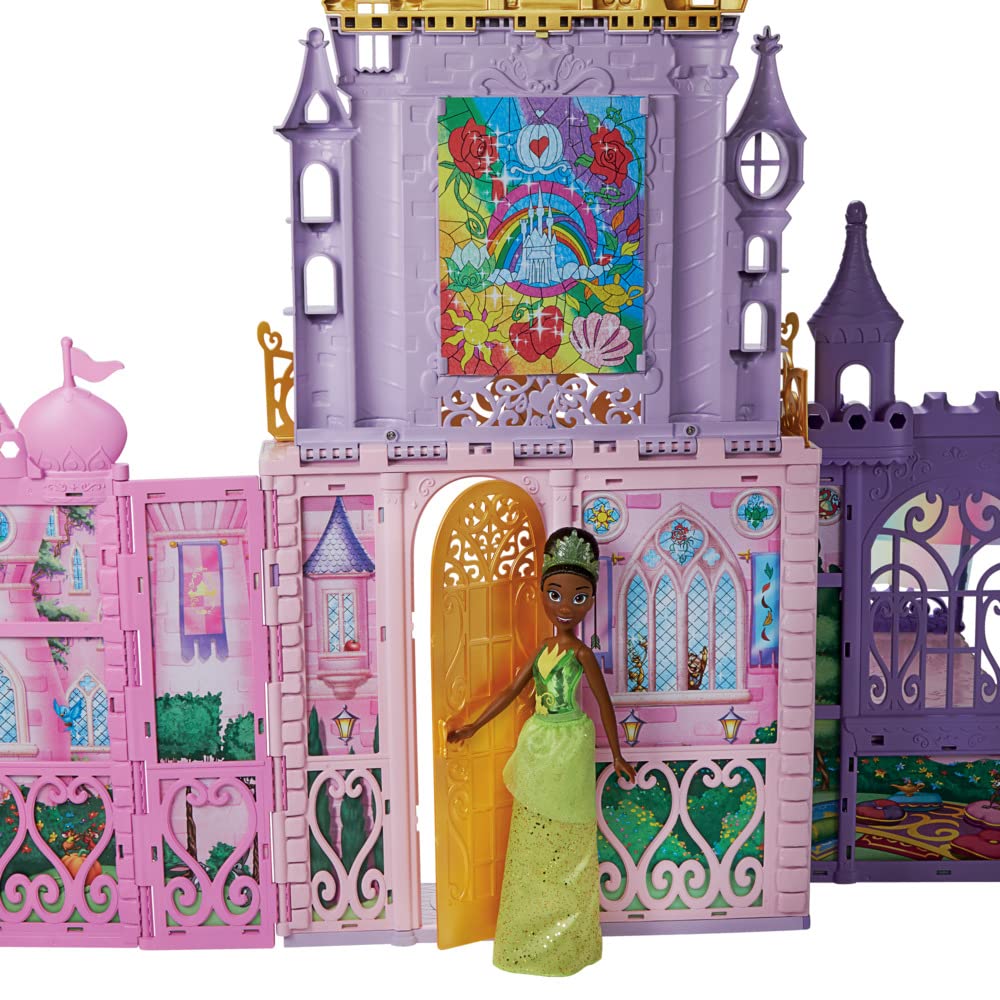 Disney Princess Fold ‘n Go Celebration Castle, Folding Dollhouse with Furniture and Accessories, Toy for Girls 3 Years and Up