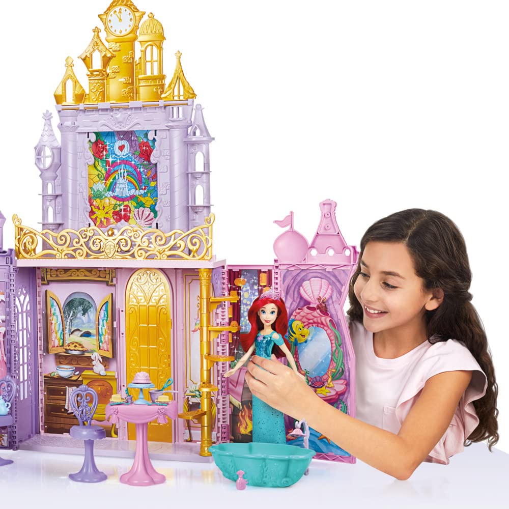 Disney Princess Fold ‘n Go Celebration Castle, Folding Dollhouse with Furniture and Accessories, Toy for Girls 3 Years and Up