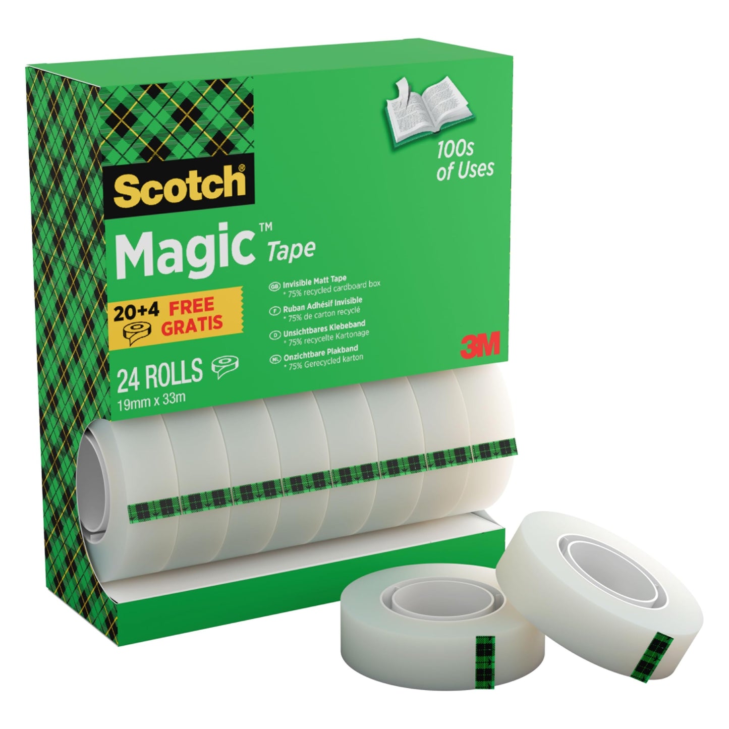 Scotch Magic Invisible Tape - 24 Rolls - 19 mm x 33 m - General Purpose Sticky Tape for Document Repair, Labelling and Sealing